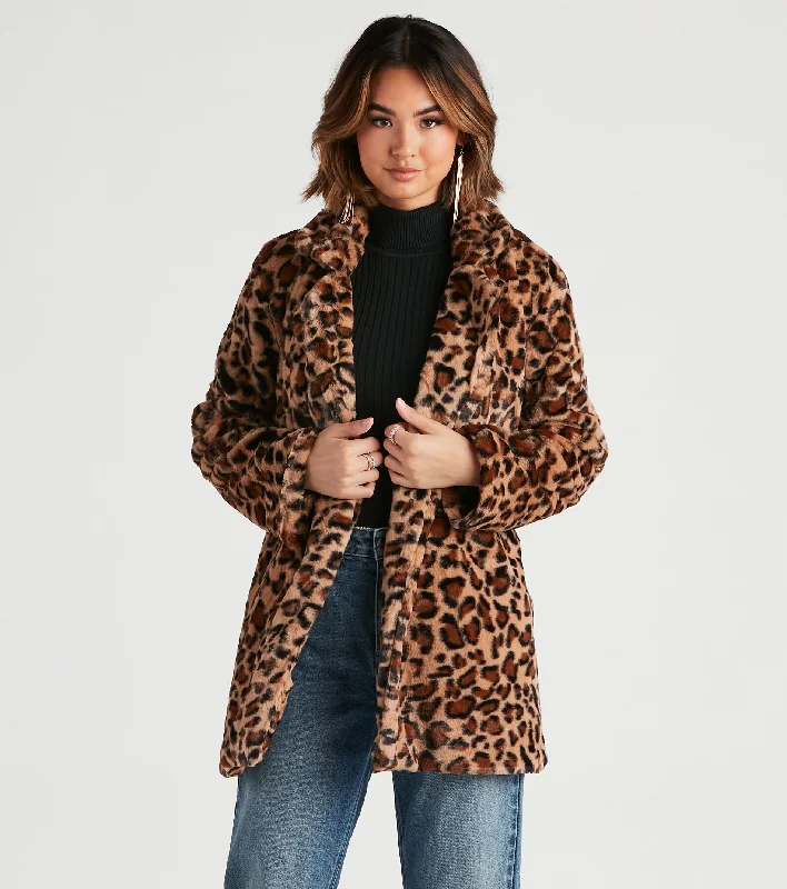 Fabulous Diva Leopard Print Faux Fur Coat