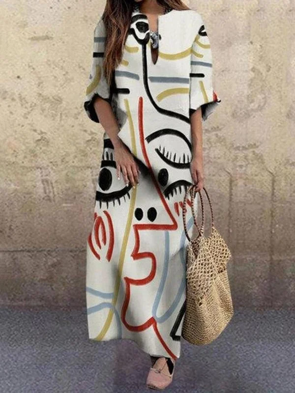 Fashionable Printed V Neck Maxi Dress