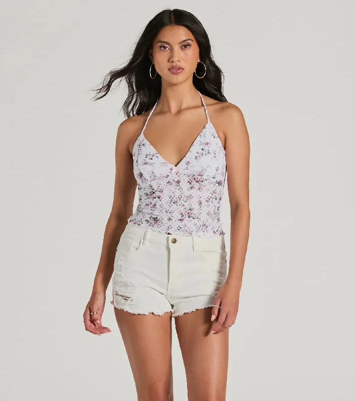 Pick Me Halter Floral Eyelet Crop Top