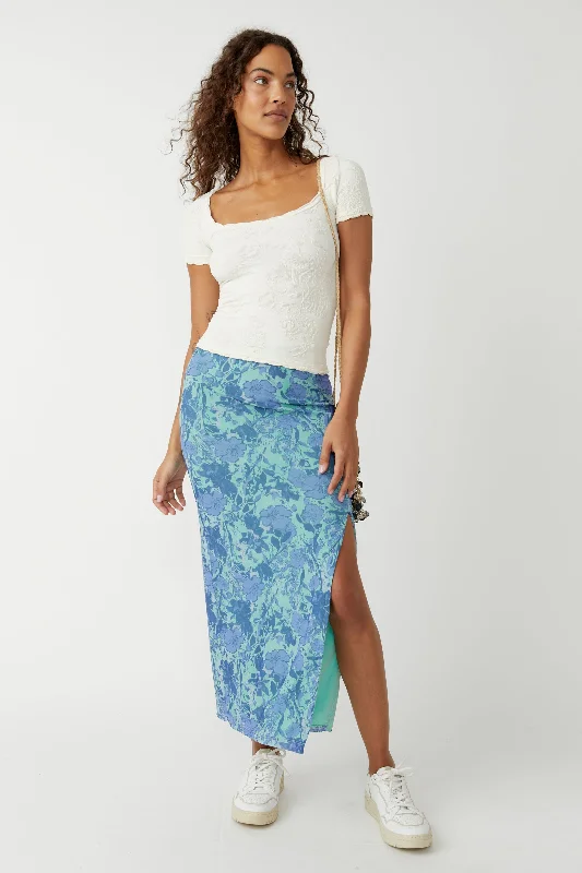 Rosalie Mesh Midi Skirt Teal Combo