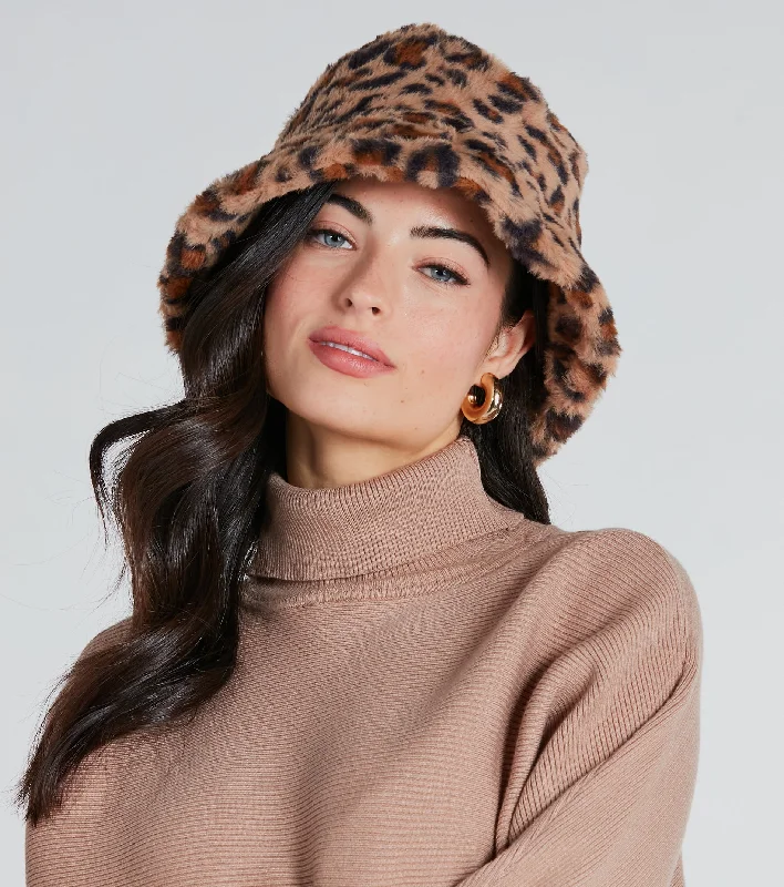 Wild Card Leopard Faux Fur Bucket Hat