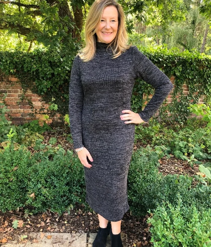 Grey Knitted Midi Dress