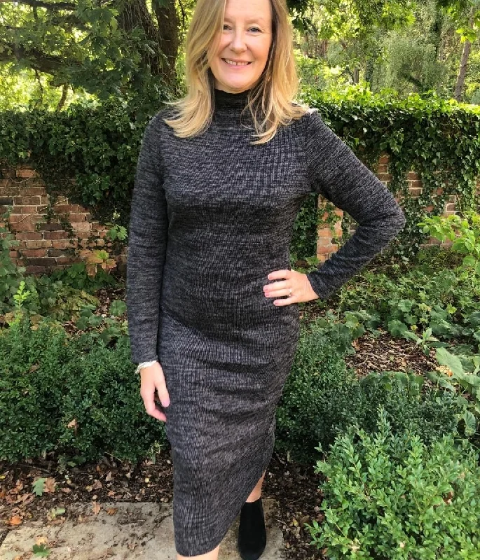 Grey Knitted Midi Dress