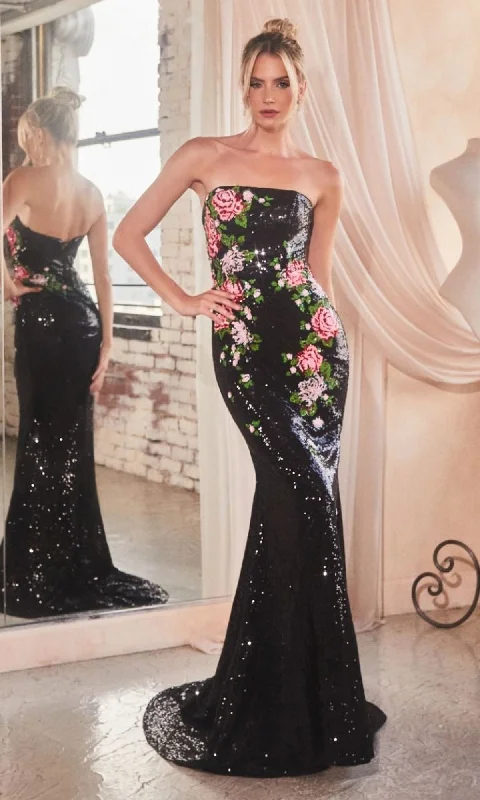 Strapless Long Sequin Floral Formal Dress CD811