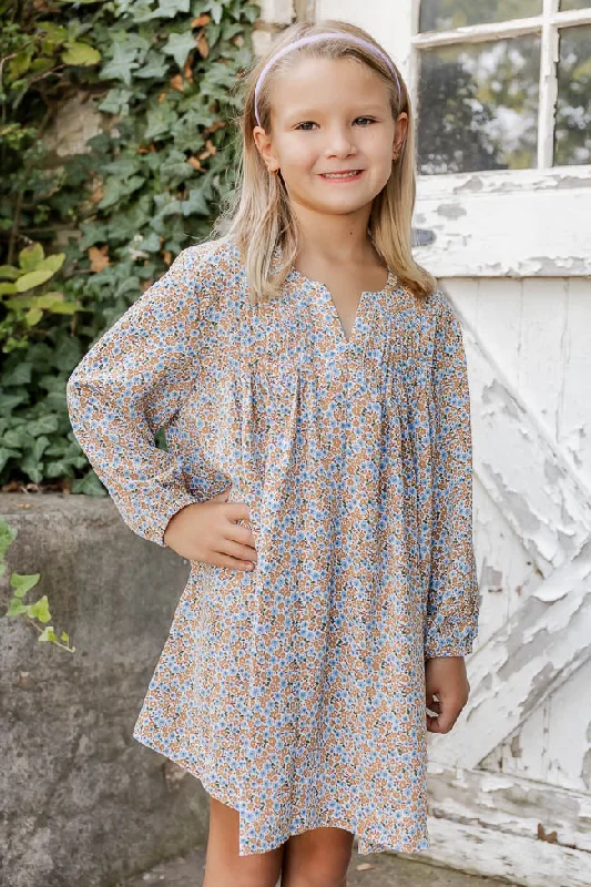 Let Your Light Shine Kids Blue Floral Midi Dress FINAL SALE