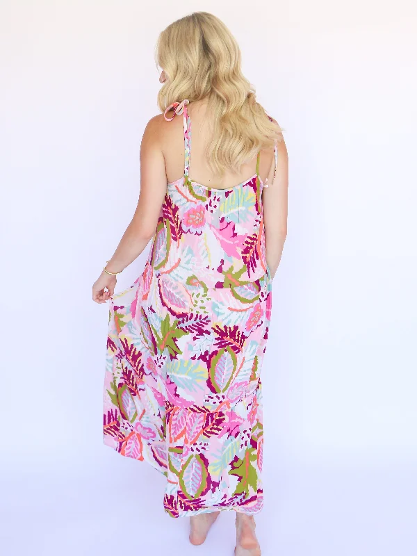 Sleeveless Tropical Printed Summer Midi Dress