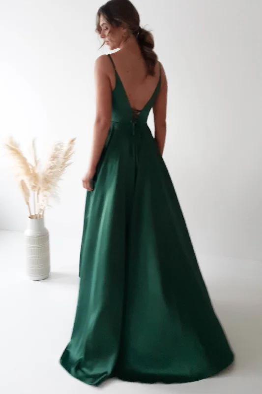 Velia Satin Maxi Gown | Emerald Green