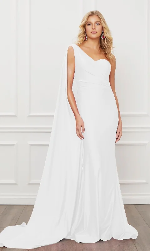 One-Shoulder Long White Formal Dress with Train