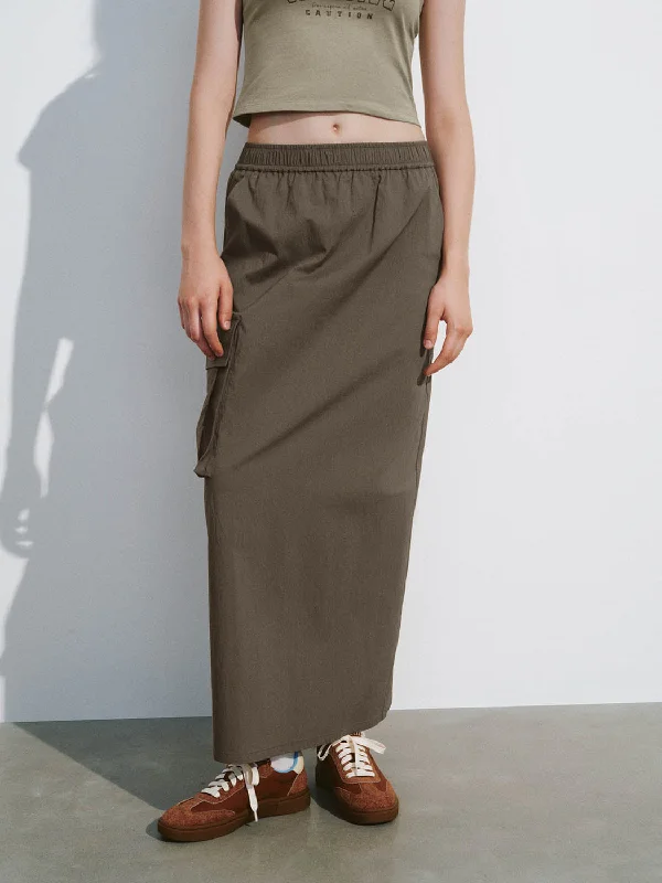 Drawstring Waist Midi Straight Skirt