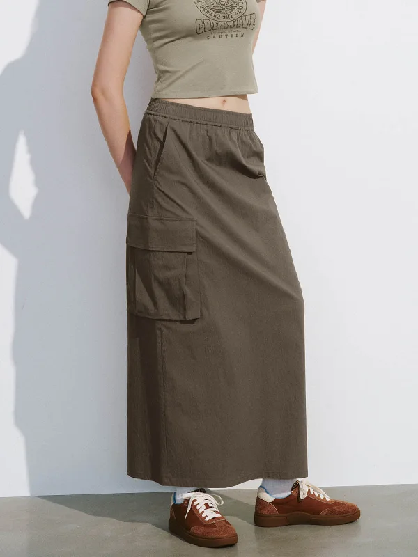 Drawstring Waist Midi Straight Skirt