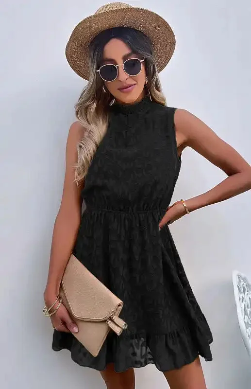 Ladies Spring Summer Fashion Chiffon Lace Jacquard Dress