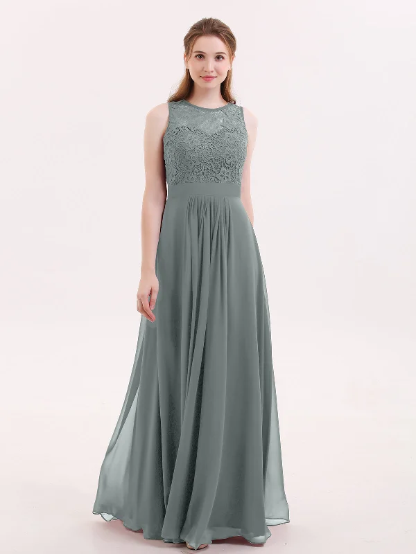 Lace and Chiffon Dress with Zipper Back Steel Grey