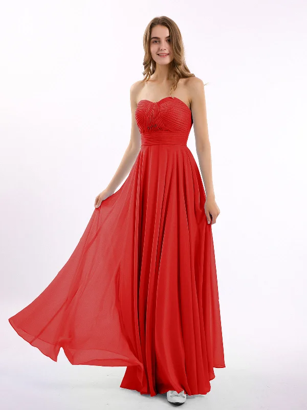 Strapless Chiffon Pleated Bridesmaid Gowns Red