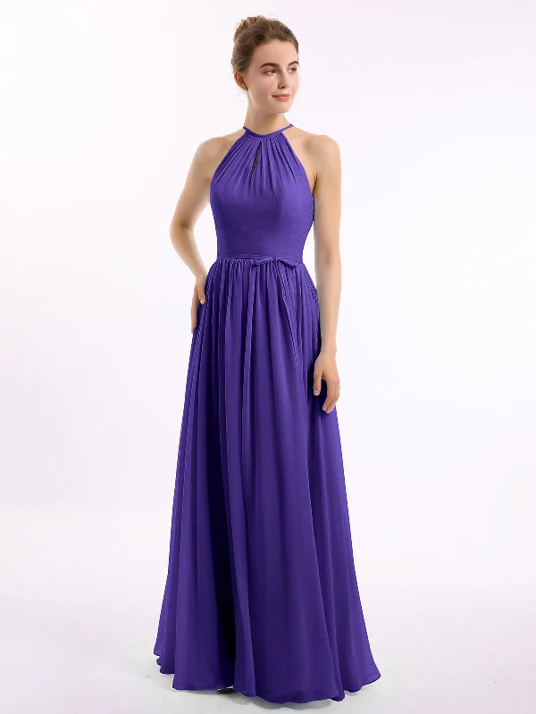 Long Halter Chiffon Dresses with Open Back Regency