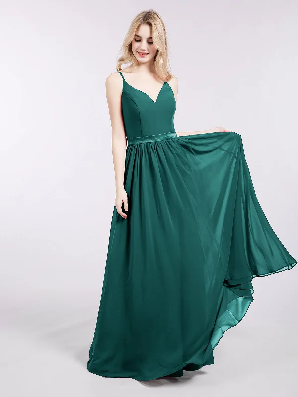 Spaghetti Strap Chiffon Bridesmaid Dress-Peacock