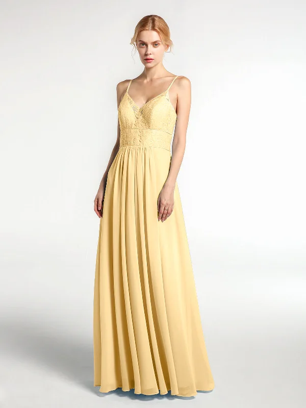 Spaghetti Straps Chiffon and Lace Dresses-Gold