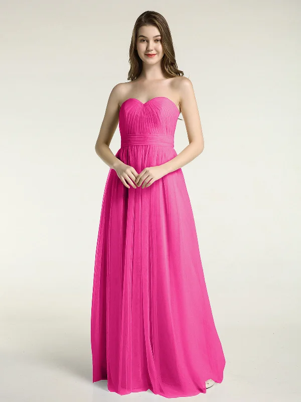 Strapless Sweetheart Neck Tulle Dresses with Bow-Fuchsia