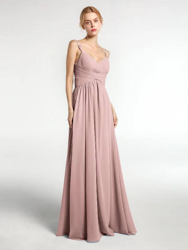 Chiffon Long Bridesmaid Dress with Double Strap Dusty Rose