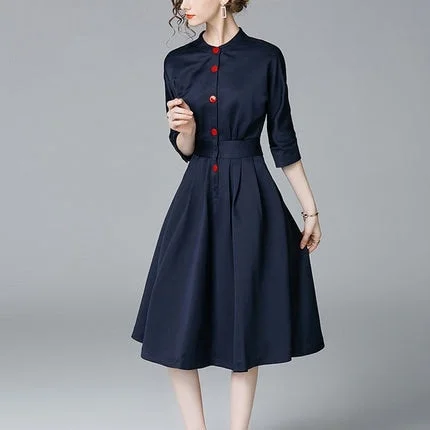 Sixsr Elegant single-breasted shirt dress women fashion long-sleeved button office ladies shirts tunic dress female women dress