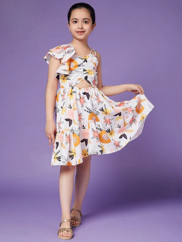 Girls Flutter Sleeve Floral Dress - Ps Peaches