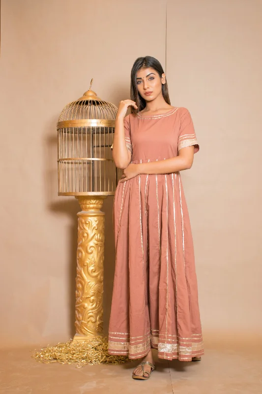 Women's Peach Anarkali Dress (1Pc) - Saras The Label