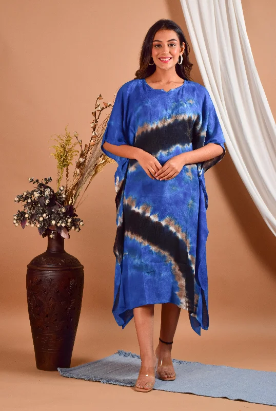 Women's Blue Hand Dyed Kaftan Dress - Maaesa