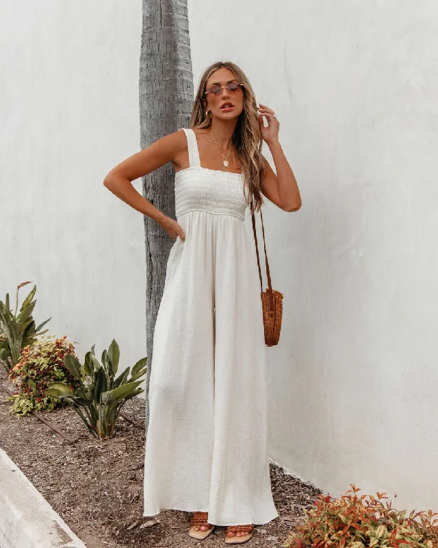 Ivory Smocked Wide Leg Jumpsuit - FINAL SALE