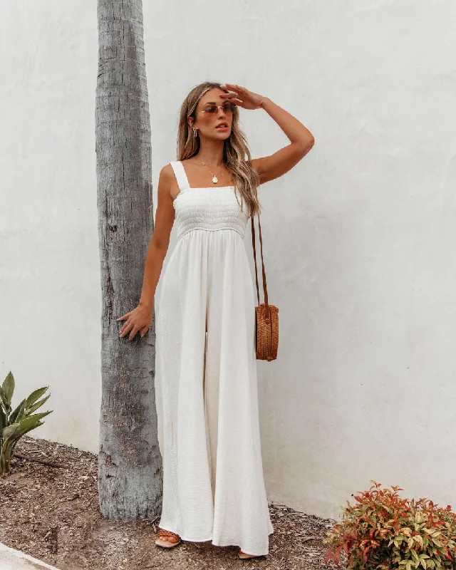 Ivory Smocked Wide Leg Jumpsuit - FINAL SALE