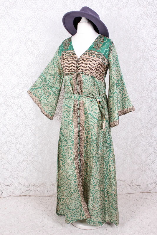 Jasmine Maxi Dress - Peppermint & Ivory Paisley Vintage Sari - Size S/M