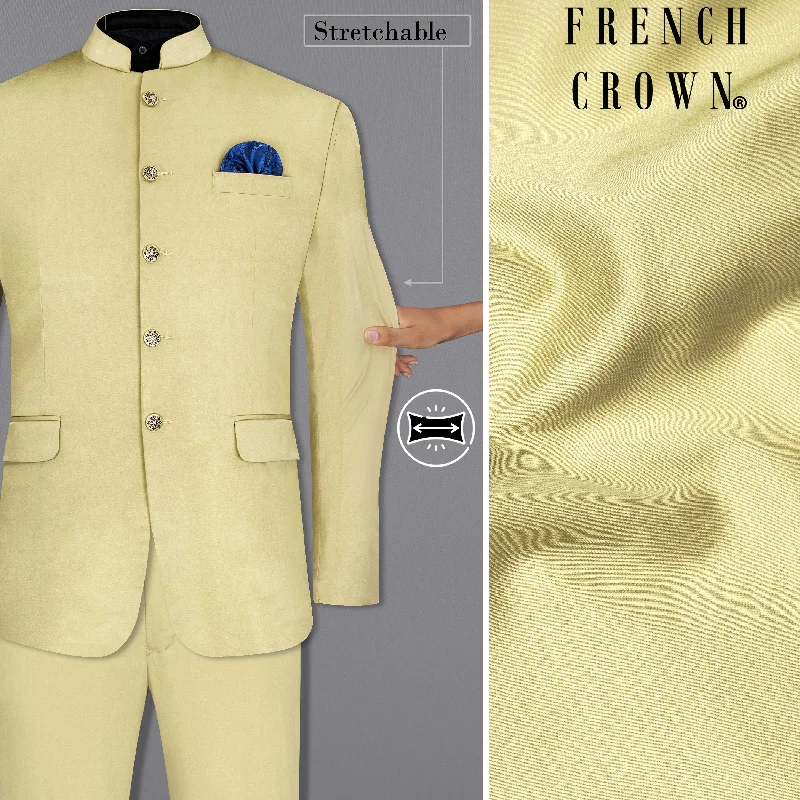 Maize Cream Stretchable Bandhgala Premium Cotton Traveler Suit