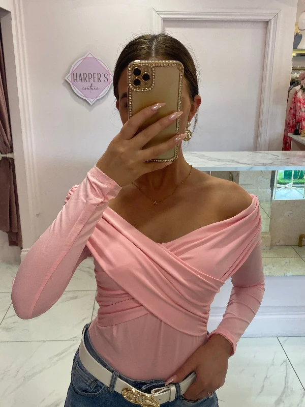 Stunning Elle Long Sleeve Pink Wrap over Bodysuit