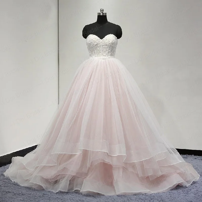 Sweetheart Lace Up Back Charming Affordable Long Pearl Pink Prom Dress Ball Gown OK624