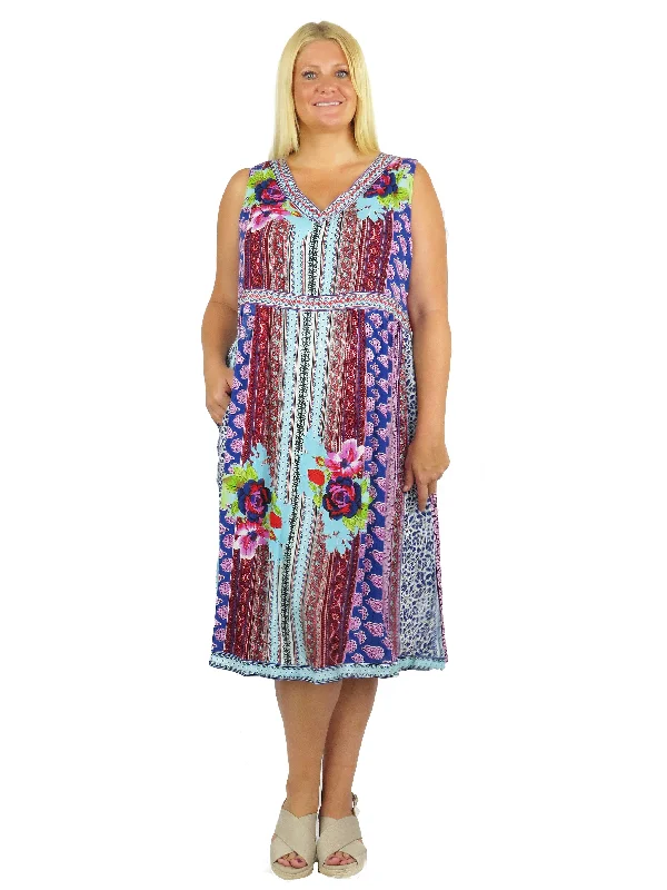 V-Neckline Empire Waist Border Print Dress - Plus Size