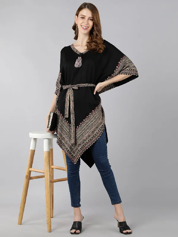 Women's Rayon Ethnic Motifs Kaftan Dress (Black) - Kipek