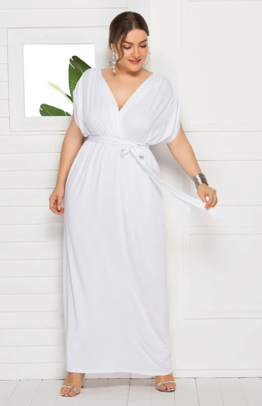 Women's Plus Size Deep V Solid Dress